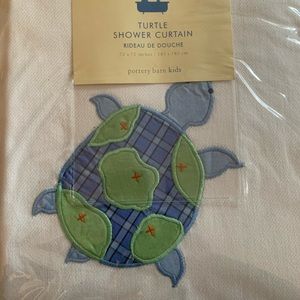 New Pottery Barn Kids turtle design shower curtain, in original packaging.